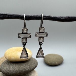 Jane Diaz Sterling Silver Geometric Earrings with rose quartz